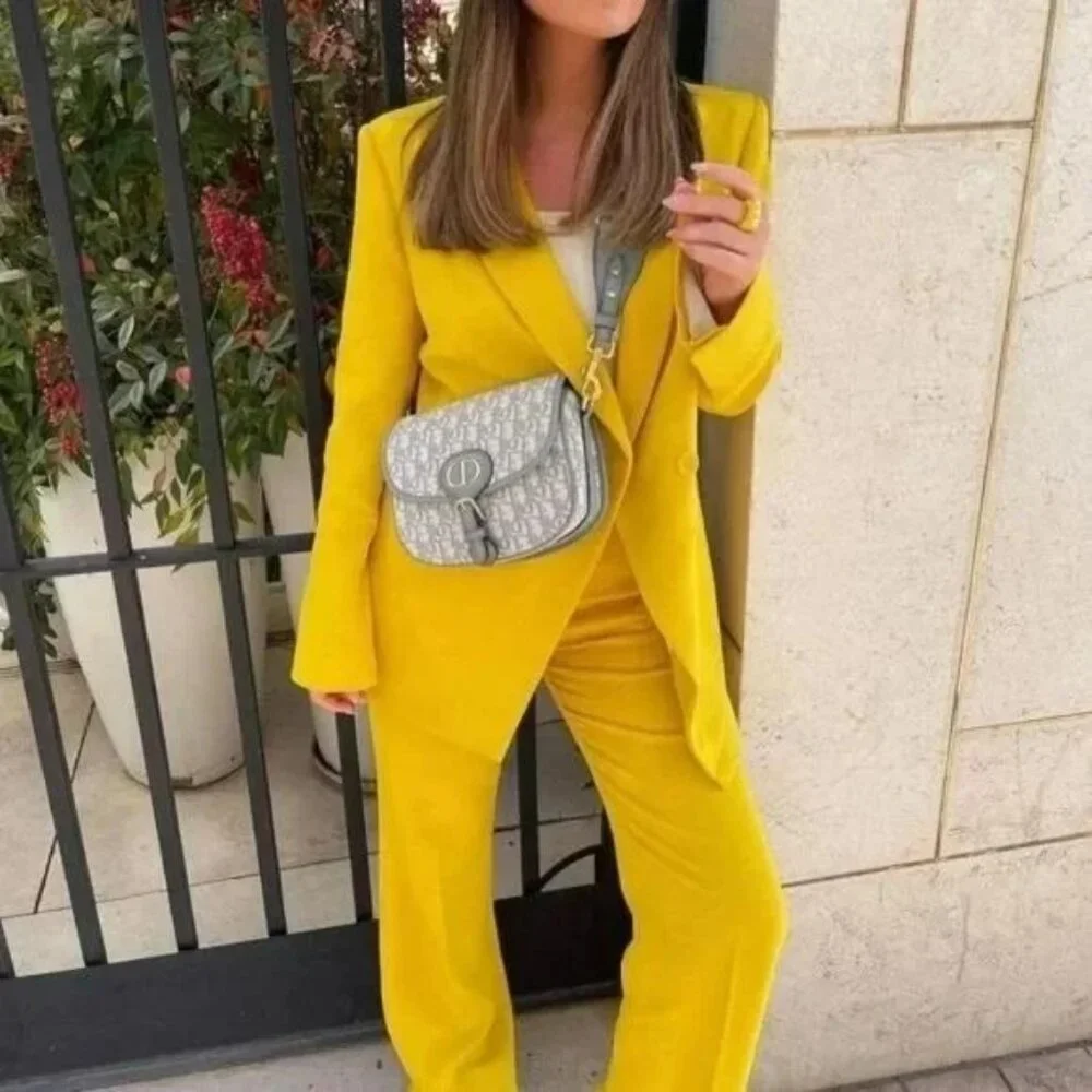 Zara Blazer  XS Yellow Double Breasted Asymmetric Blogger Fave - Picture 3 of 16